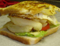 EGG AND CHEESE SANDWICHED BETWEEN TWO SLICES OF TOASTED BREAD 